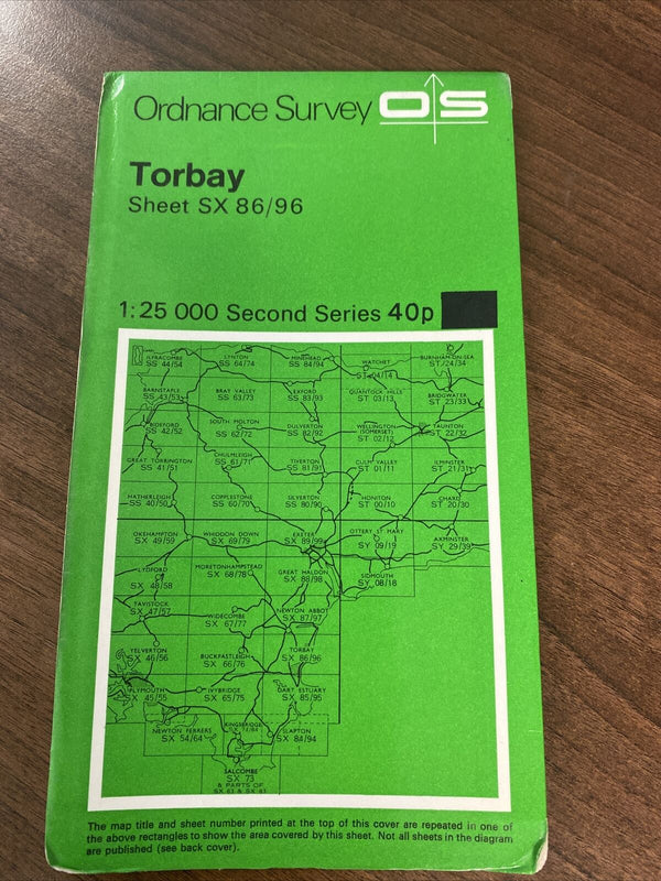 TORBAY Ordnance Survey Second Series Pathfinder Map SX 86/96 Torbryan Marldon