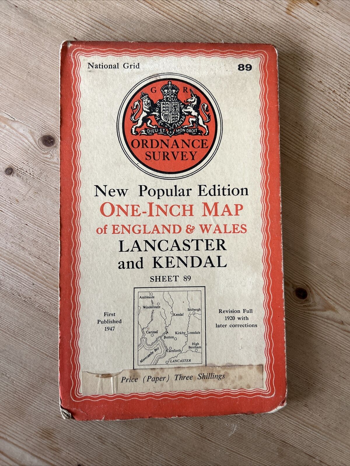 LANCASTER & KENDAL Ordnance Survey Sixth Ed  1 inch 1947 Sheet 89 paper