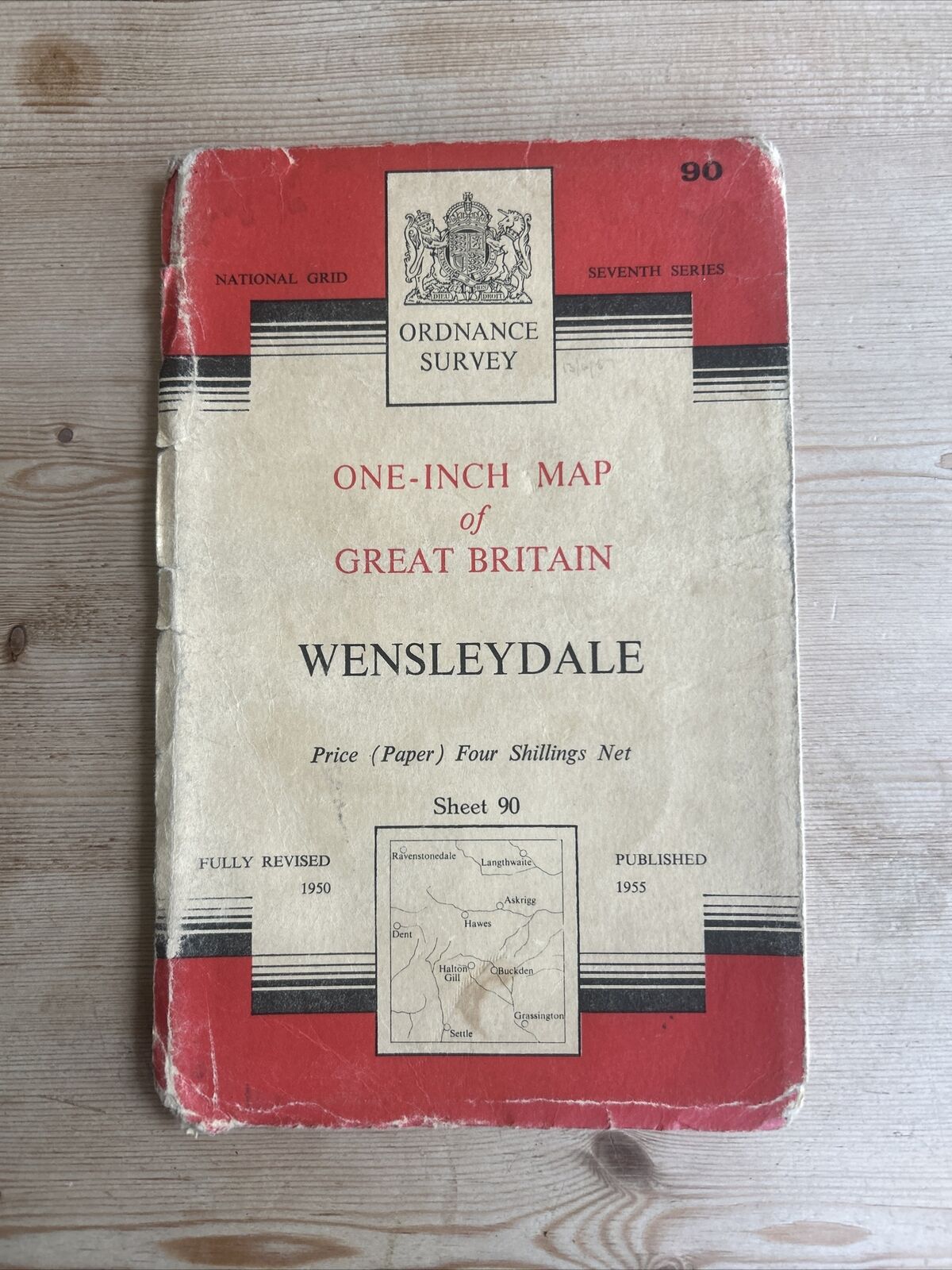 WENSLEYDALE Ordnance Survey Seventh Series Paper One inch 1955 Sheet 90 HAWES