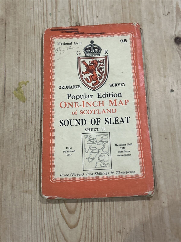 SOUND OF SLEET Ordnance Survey One Inch Sheet 35 Popular Edition 1947 Pabay