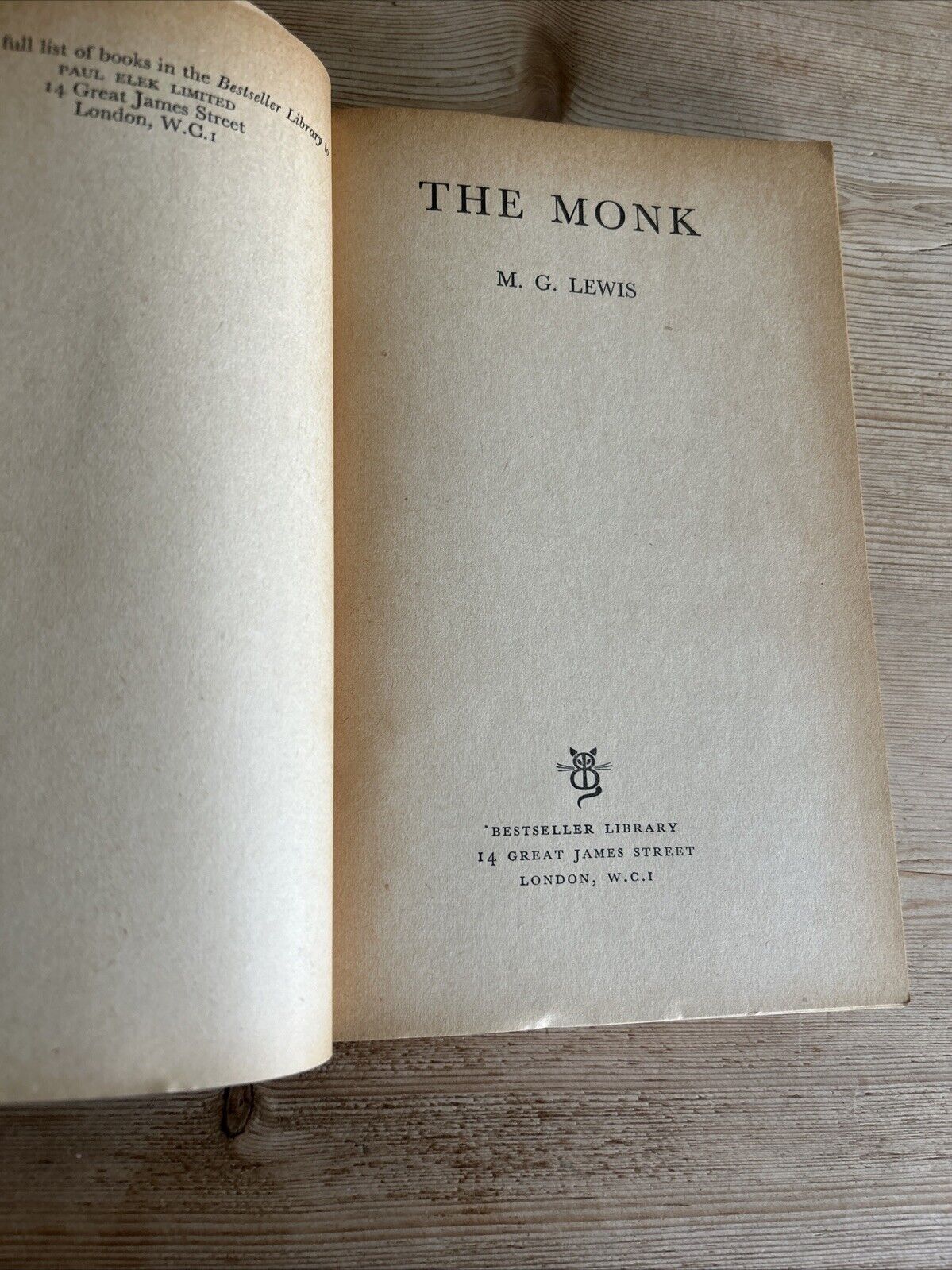 THE MONK M G Lewis - Bestseller Library Picture Cover 1960 Horror