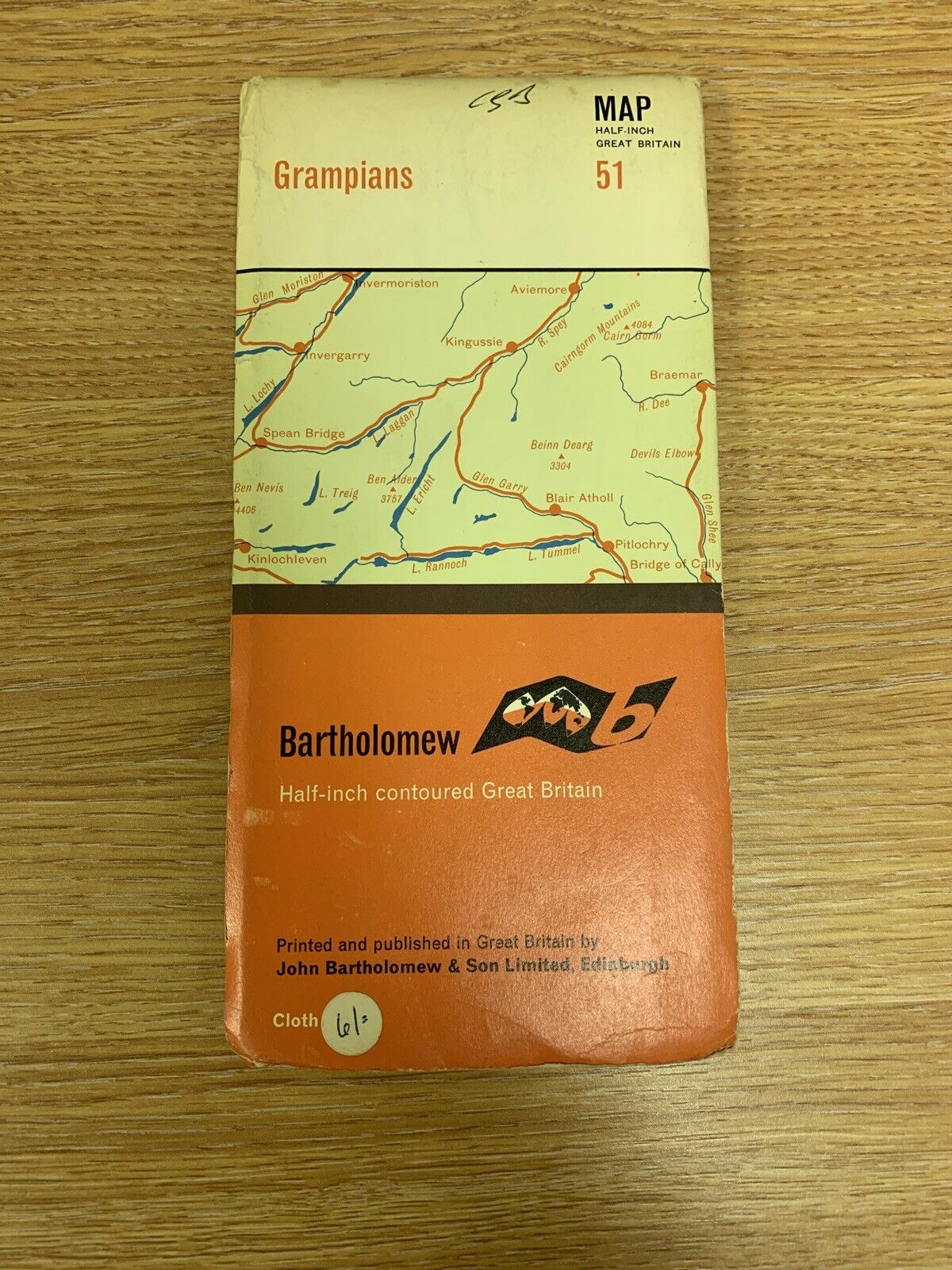 Grampians - Scotland Loch Ness Great Glen - No 51 Bartholomews Cloth Map 1965