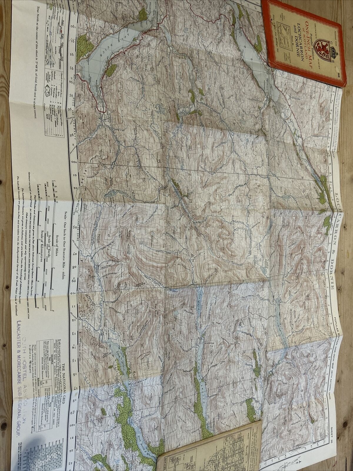 LOCHCARRON & DORNIE Ordnance Survey CLOTH One Inch Sheet 36 Popular 1947