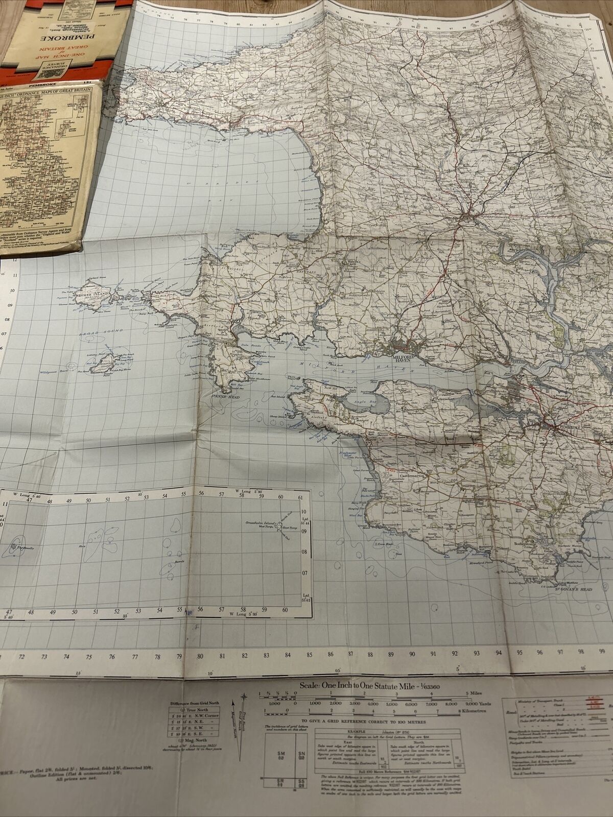 PEMBROKE Ordnance Survey CLOTH Map 1952 Sheet 151 Seventh Series St David’s