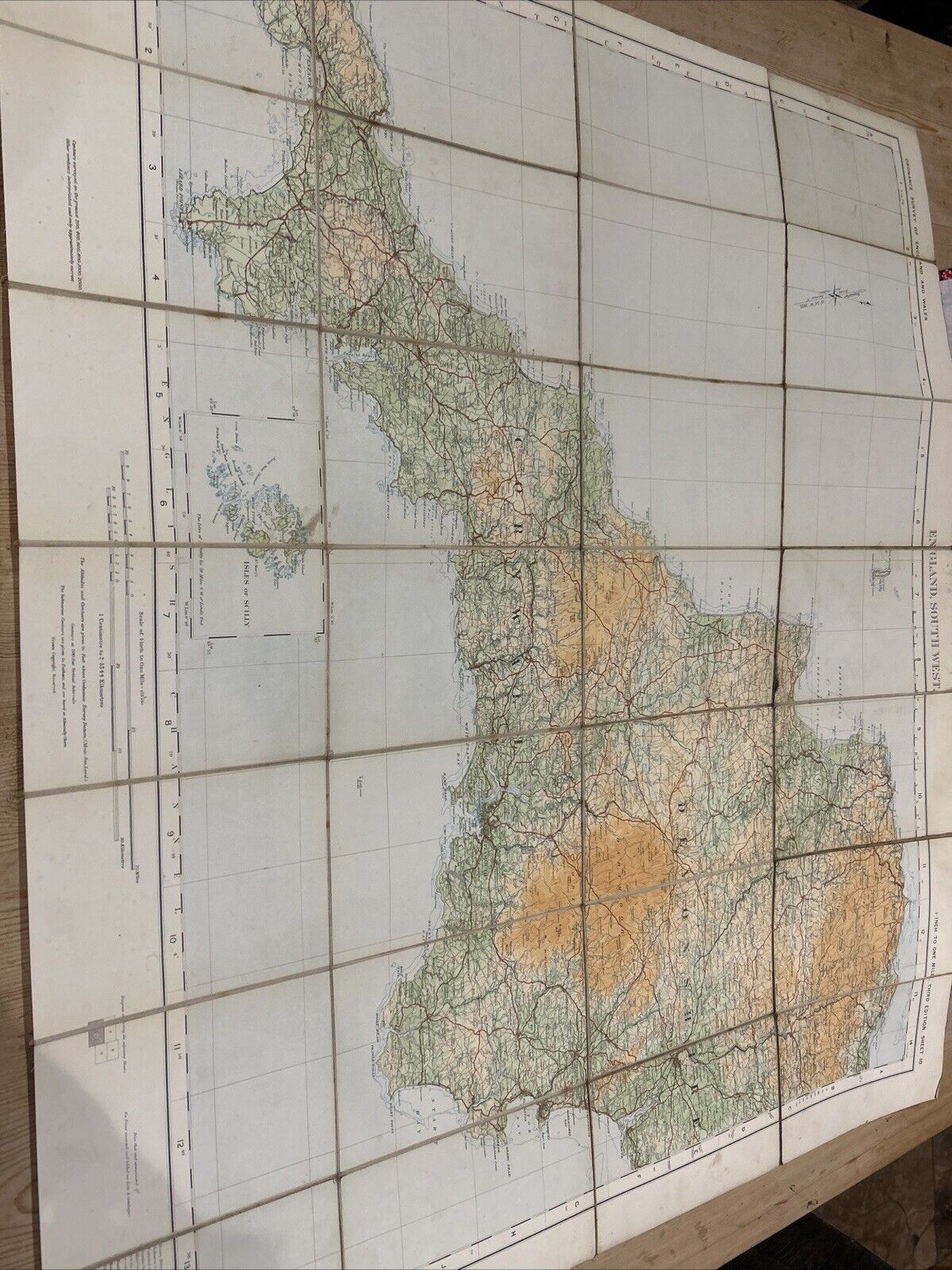 ENGLAND SOUTH WEST Ordnance Survey Cloth Quarter Inch Map 1920 Sheet 10 Sections