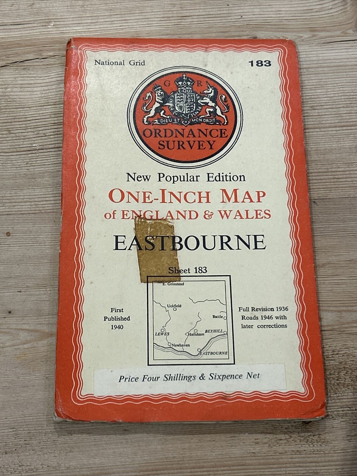 EASTBOURNE Lewes - Ordnance Survey Sixth Edition One inch 1940 Sheet 183 Paper