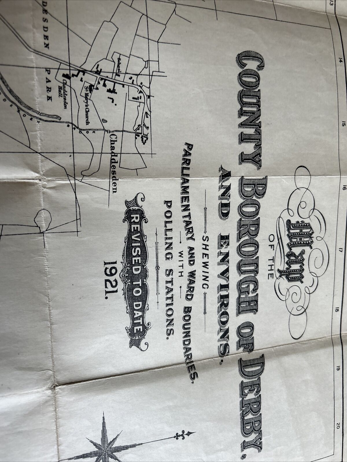 DERBY Map Of The County Borough - Bemrose 1921 Cloth Osmaston Chaddesden