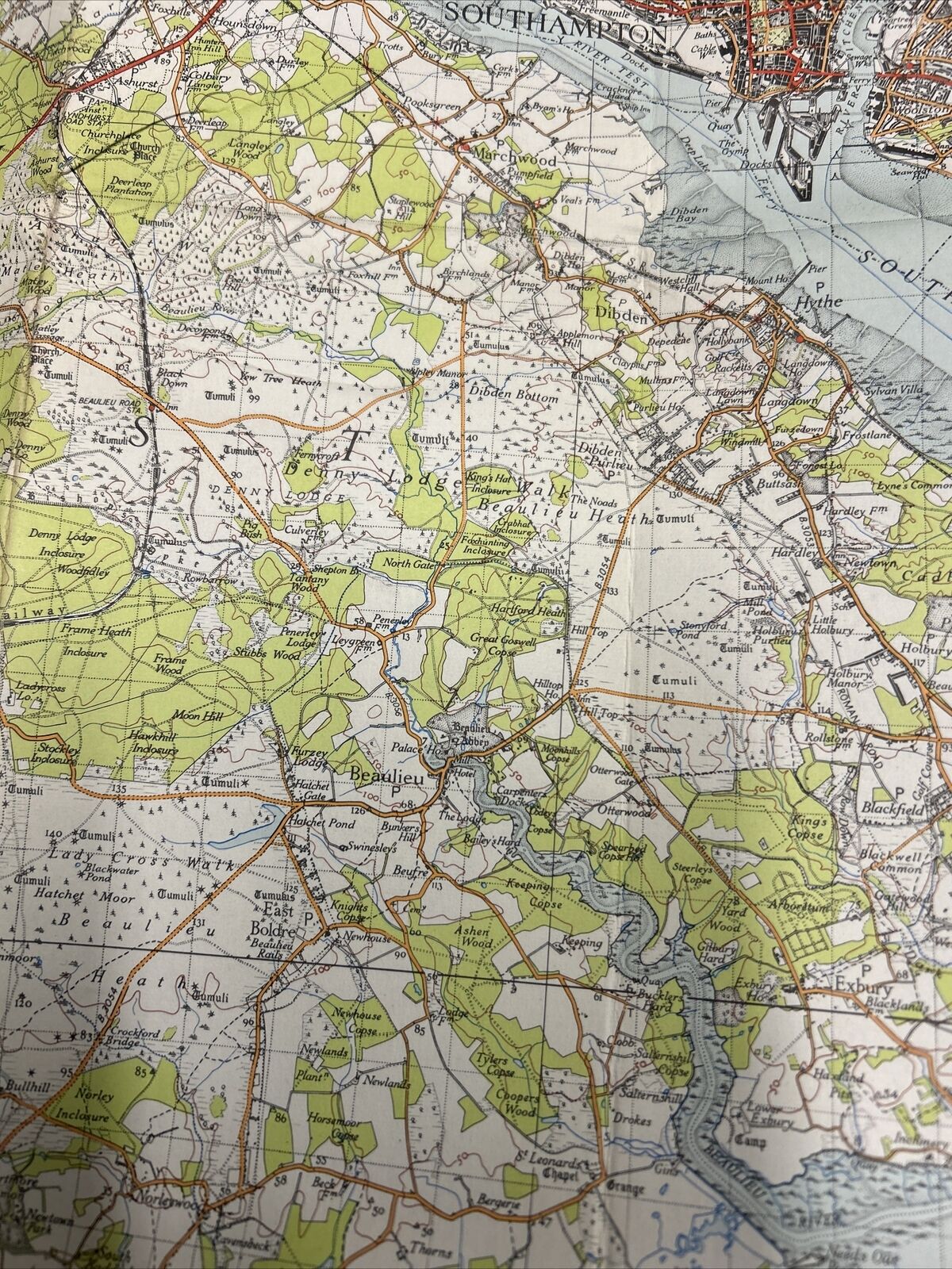 THE SOLENT Ordnance Survey Cloth One Inch Map 1945 Sixth Edition Sheet 180 Wight