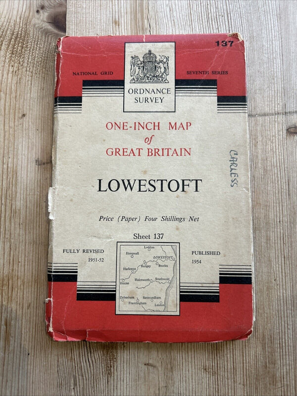 LOWESTOFT Ordnance Survey Paper Map 1954 Seventh Series No 137 Leiston Bungay