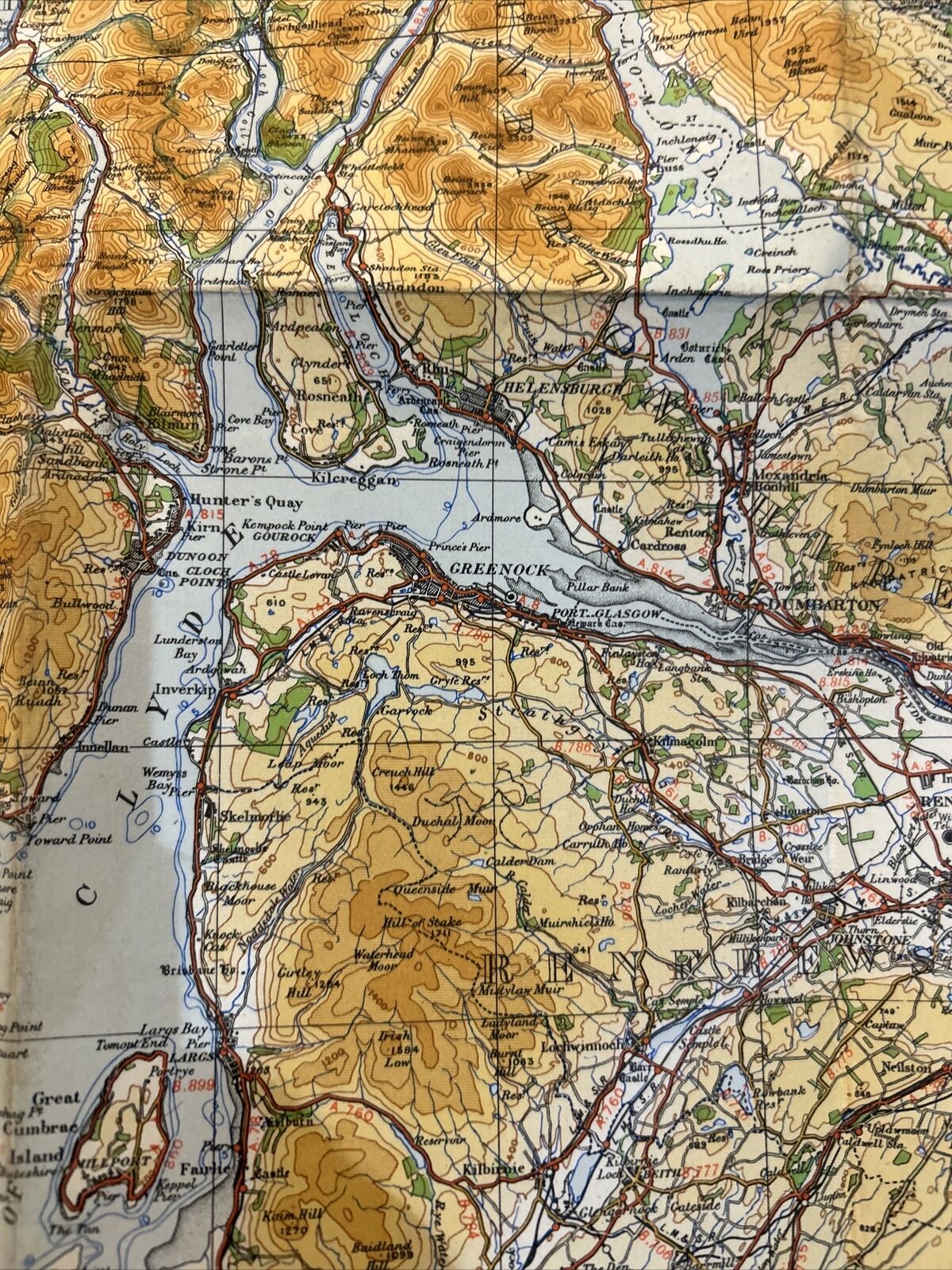 GLASGOW And The MIDDLE WEST 1946 Ordnance Survey CLOTH Sheet 4 Quarter Inch Map