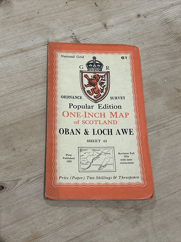 OBAN & LOCH AWE Ordnance Survey One Inch Sheet 61 Popular Edition 1925 Inveraray