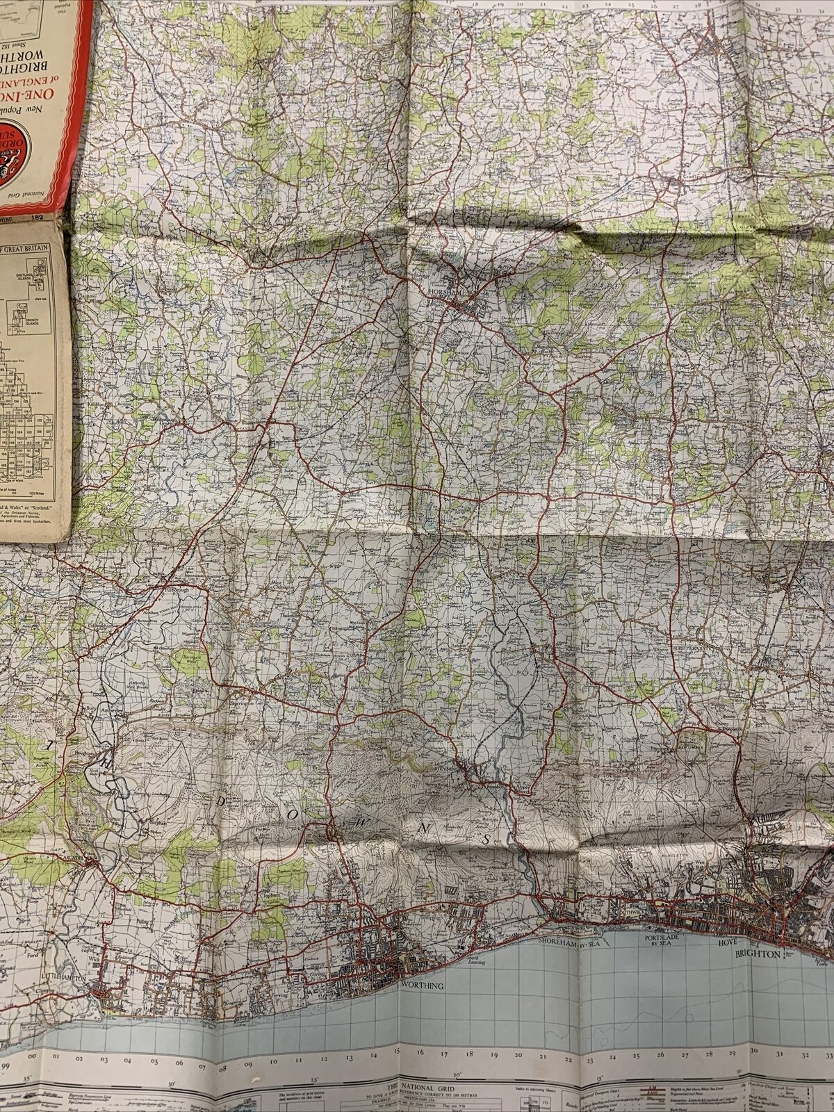 BRIGHTON & WORTHING Ordnance Survey Paper Map 1940 Sixth Series Sheet 182