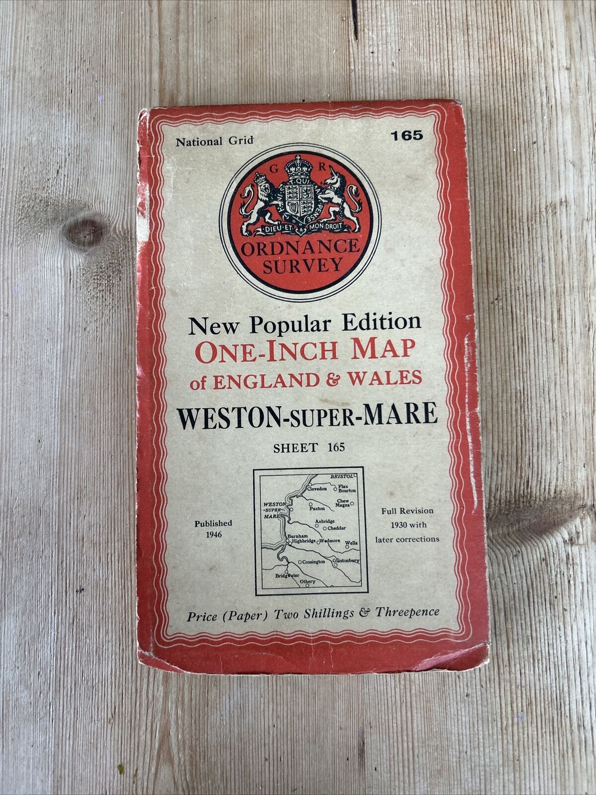 WESTON-SUPER-MARE Ordnance Survey Paper Map 1946 Sixth Series Sheet 165 Wells