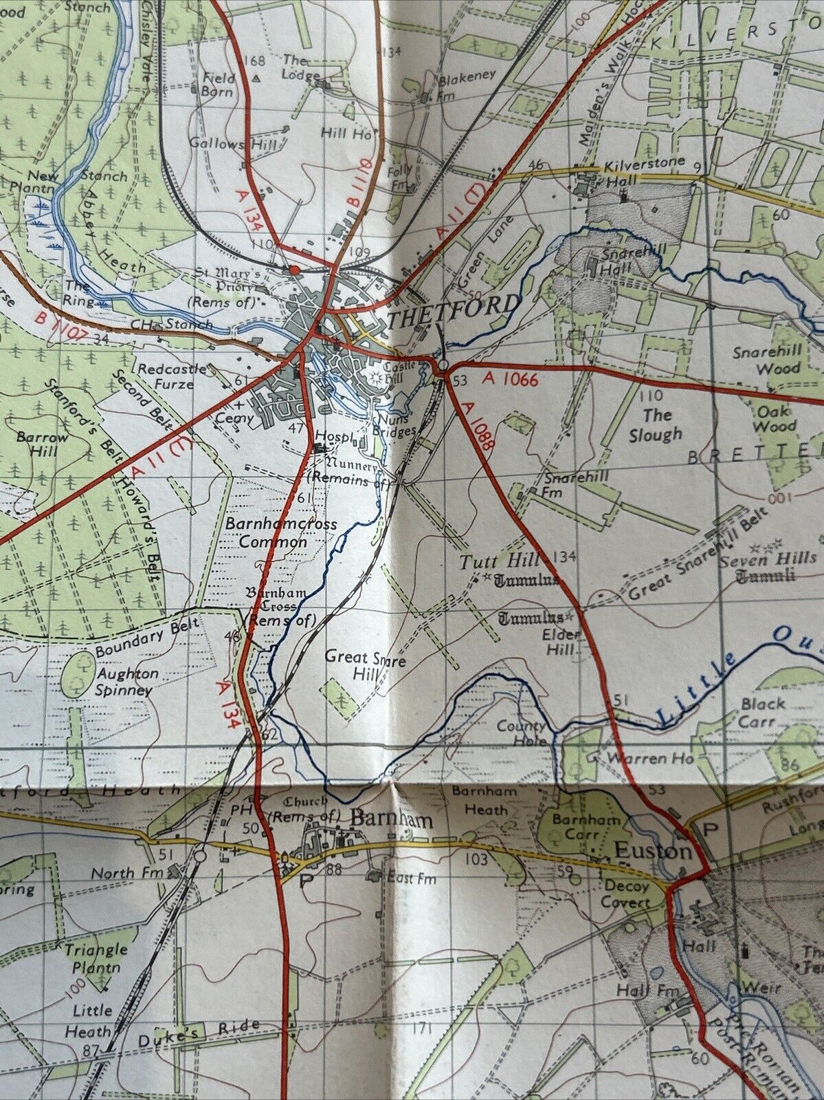 BURY ST EDMUNDS Ordnance Survey Seventh Series One Inch Sheet 136 1954 Thetford