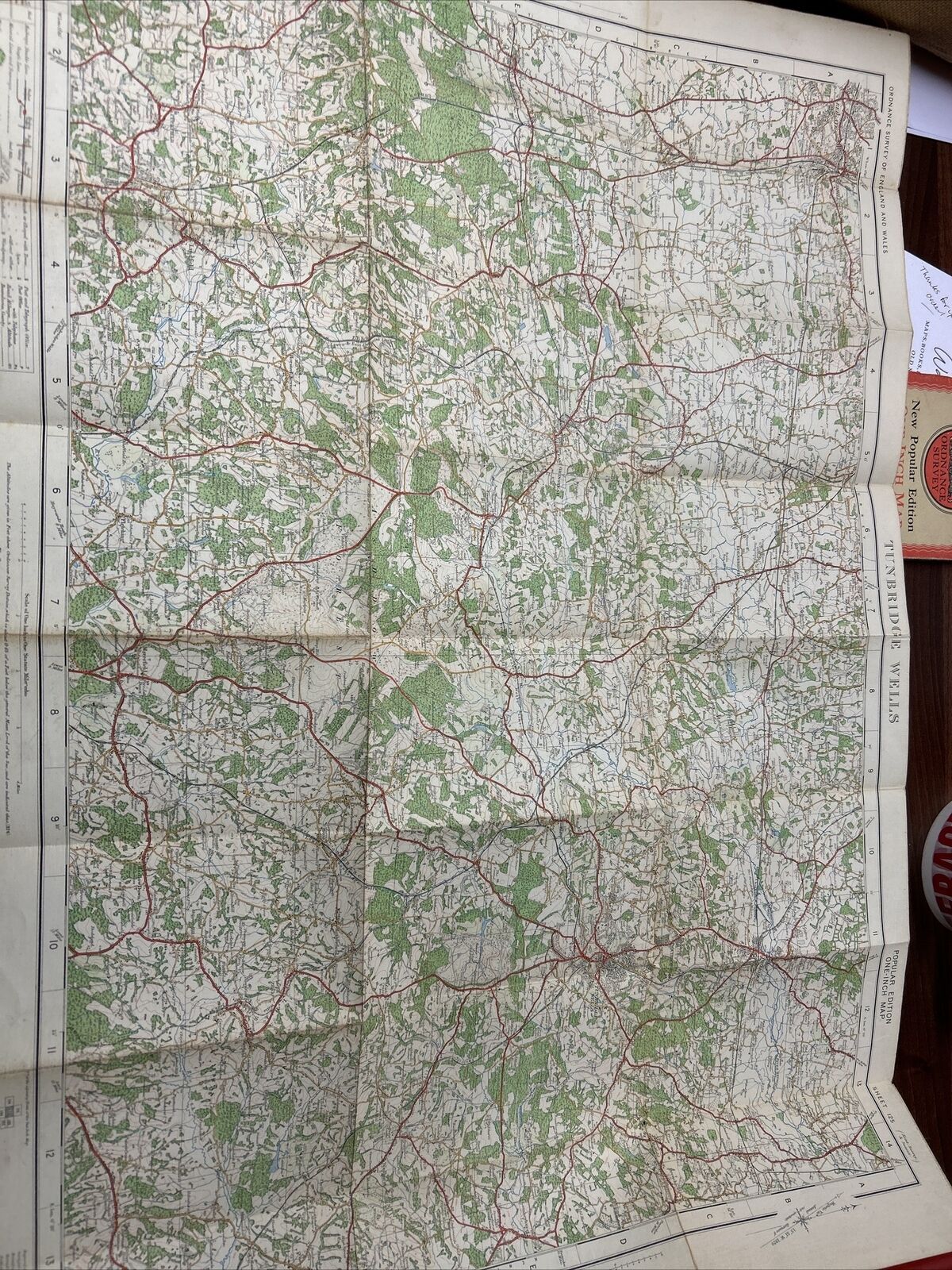 TUNBRIDGE WELLS Kent No 125 Ordnance Survey Popular One Inch Cloth Map 1920