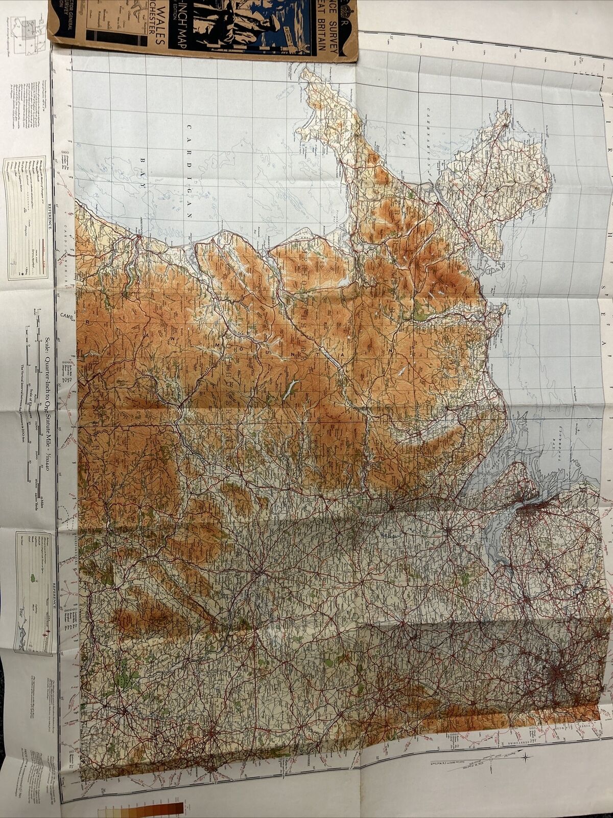 NORTH WALES & MANCHESTER 1935 Ordnance Survey CLOTH Sheet 4 Quarter Inch Map