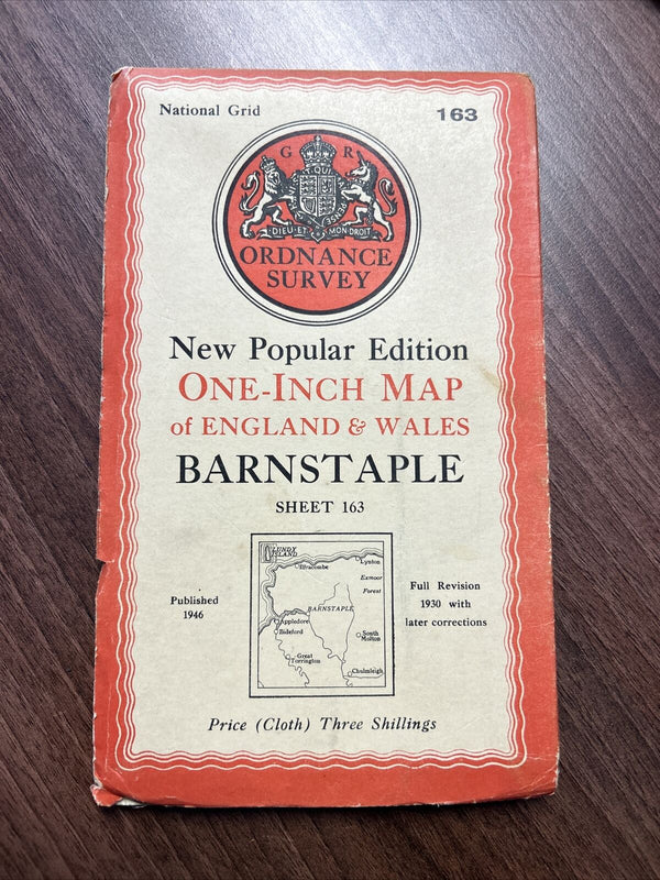 BARNSTABLE Ordnance Survey Sixth Edition Cloth One inch 1946 Sheet 163 Cornwall