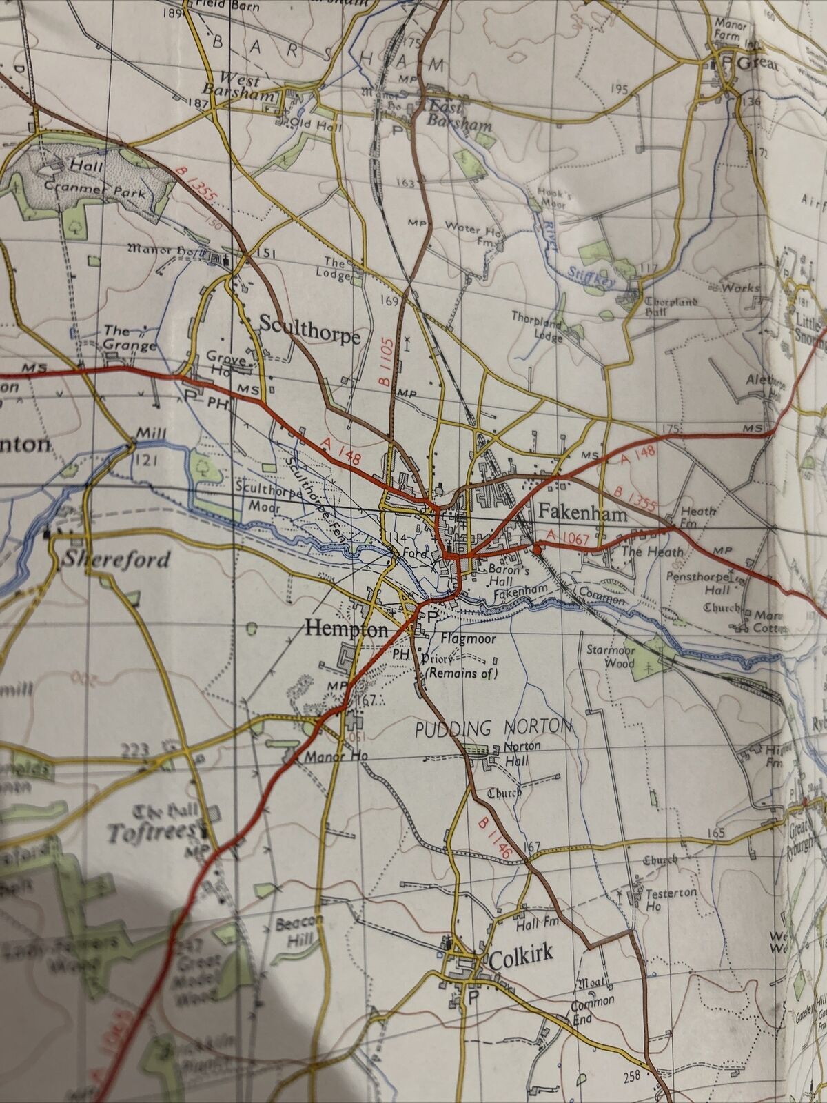 FAKENHAM Ordnance Survey Paper Map 1954 Seventh Series Sheet 125 East Dereham