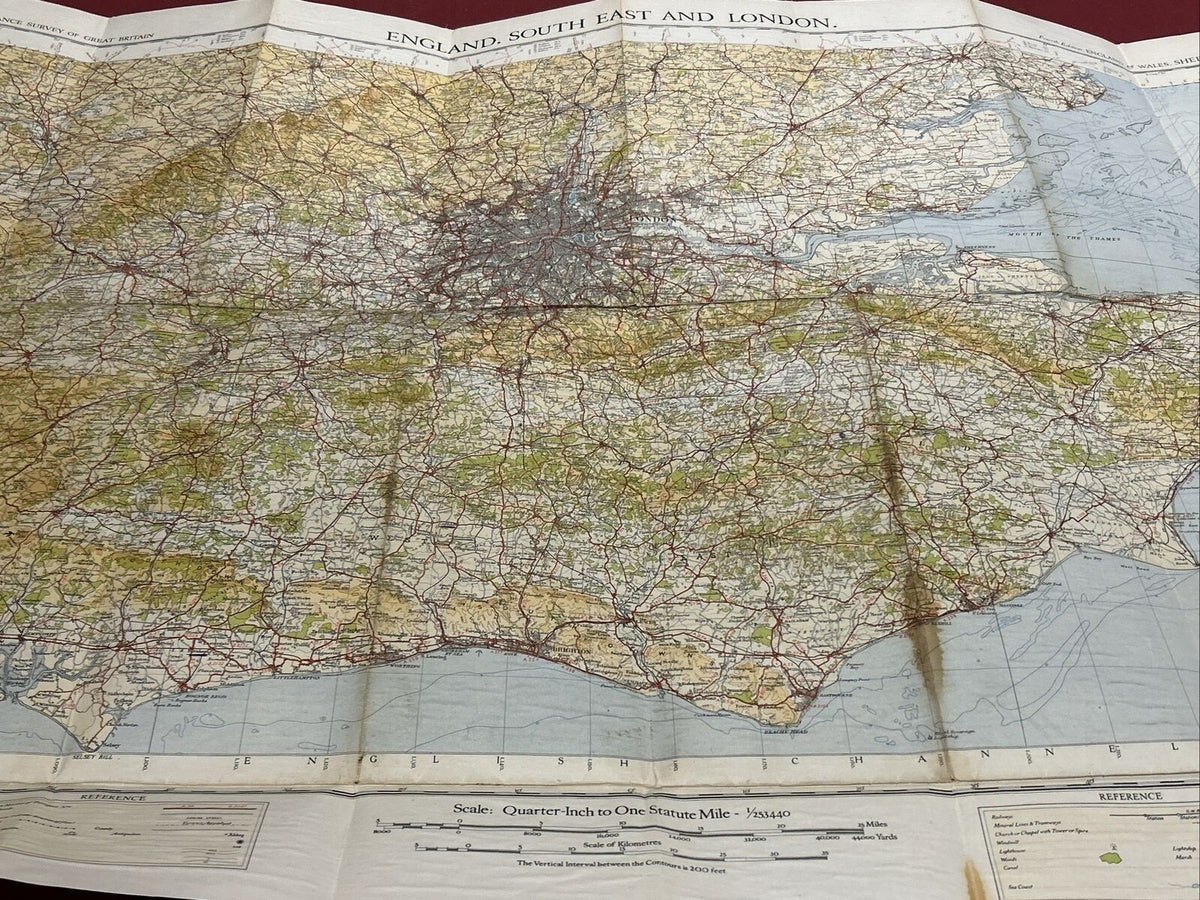 ENGLAND SOUTH EAST & LONDON Ordnance Survey CLOTH Sh. 12 Qu In Map 4th Ed 1935