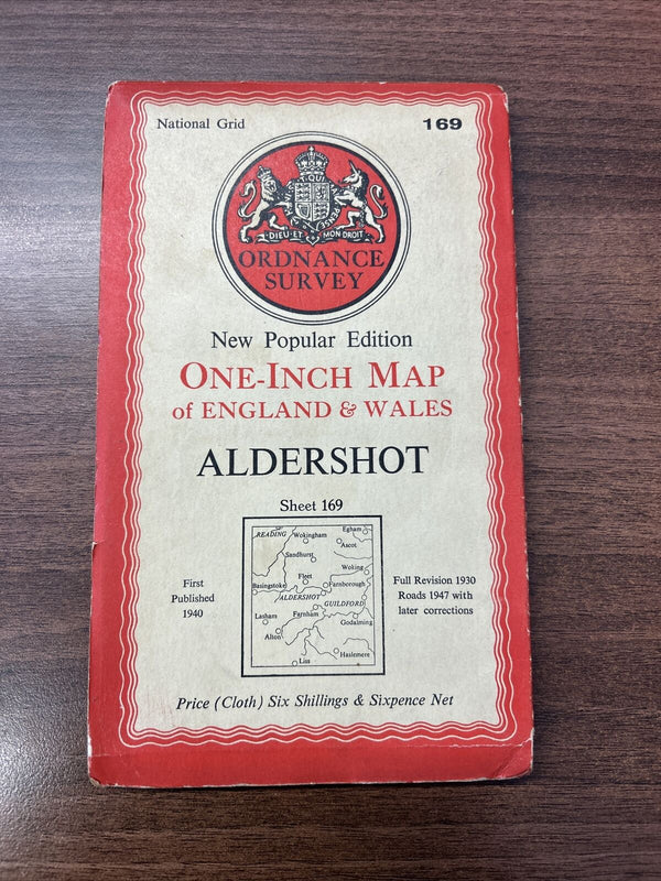 ALDERSHOT Ordnance Survey Sixth Edition One inch 1940 Rev Sheet 169 Reading