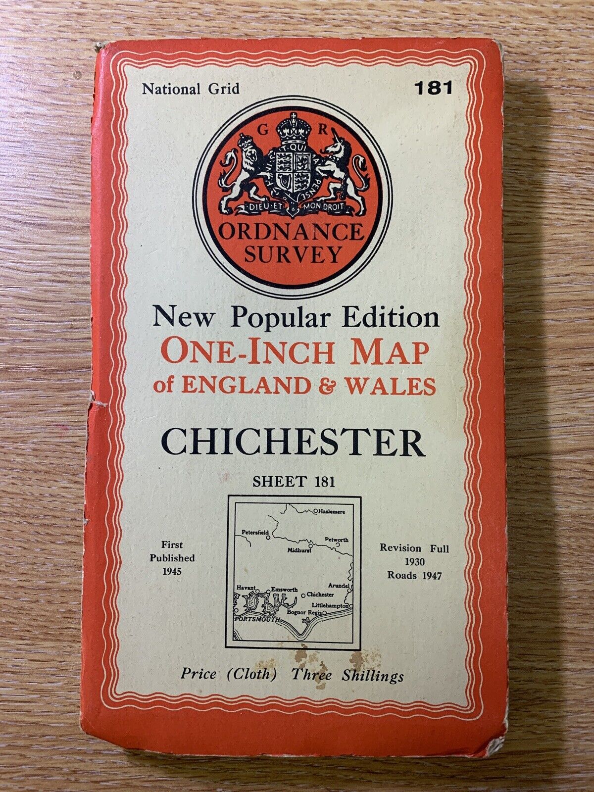 Chichester Ordnance Survey One Inch Sheet 181 1947 CLOTH Portsmouth Bognor Reg