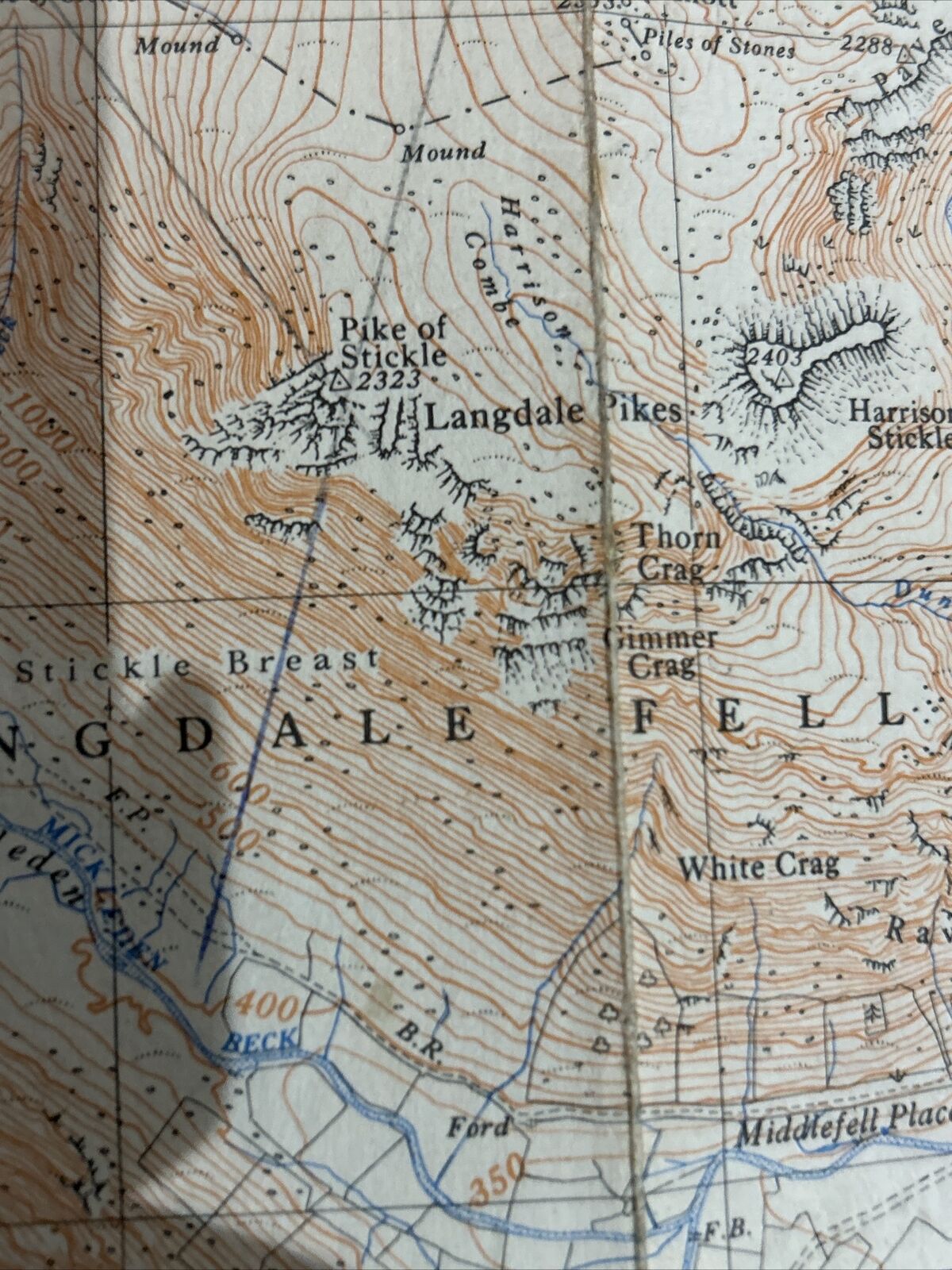 LANGDALE FELL BIRKER FELL - Ordnance Survey Cloth Sheet 35/20 1:25000 1947 Lancs