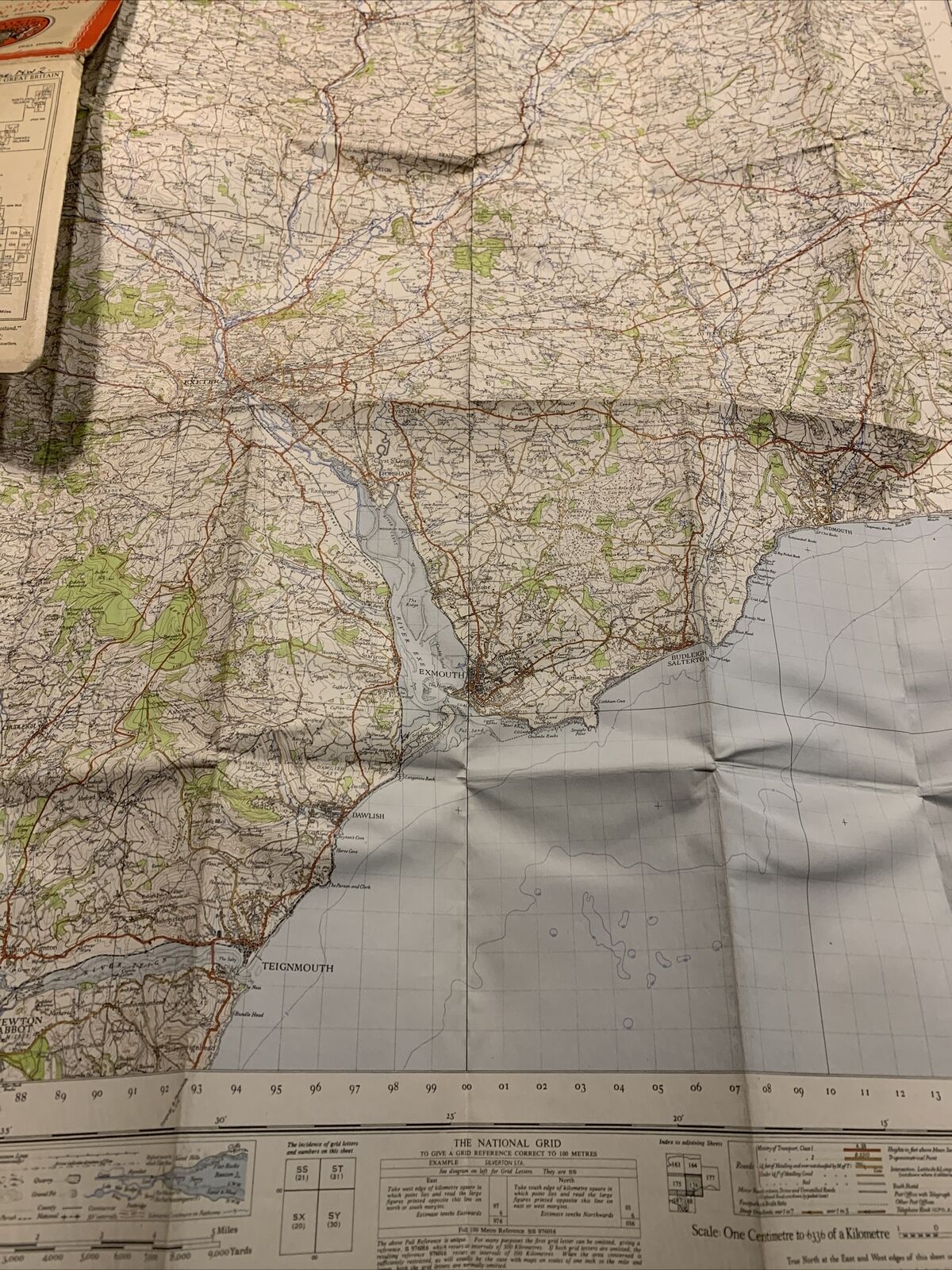 EXETER Ordnance Survey - Cloth Sixth Series 1-inch 1946 Sheet 176 Sidmouth