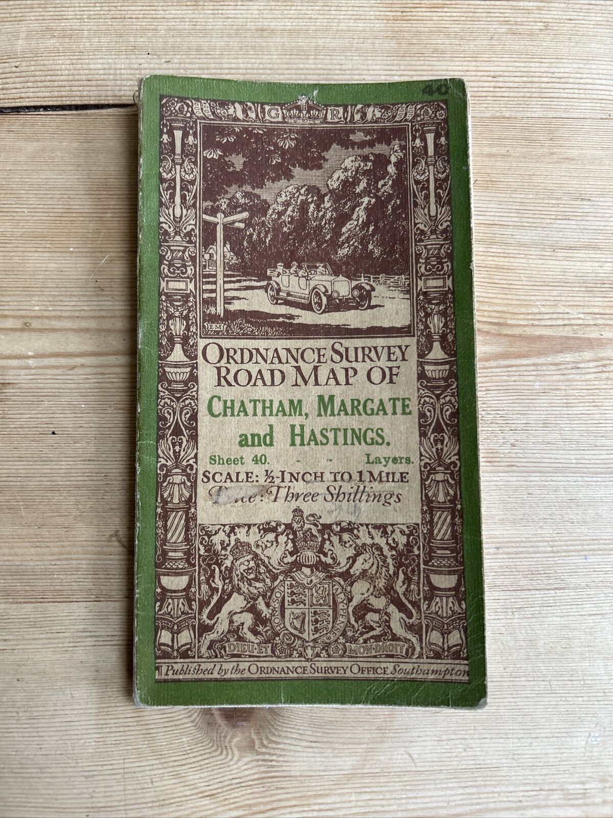 CHATHAM MARGATE & HASTINGS No 40 CLOTH Ordnance Survey Half Inch 1928 Rye Dover