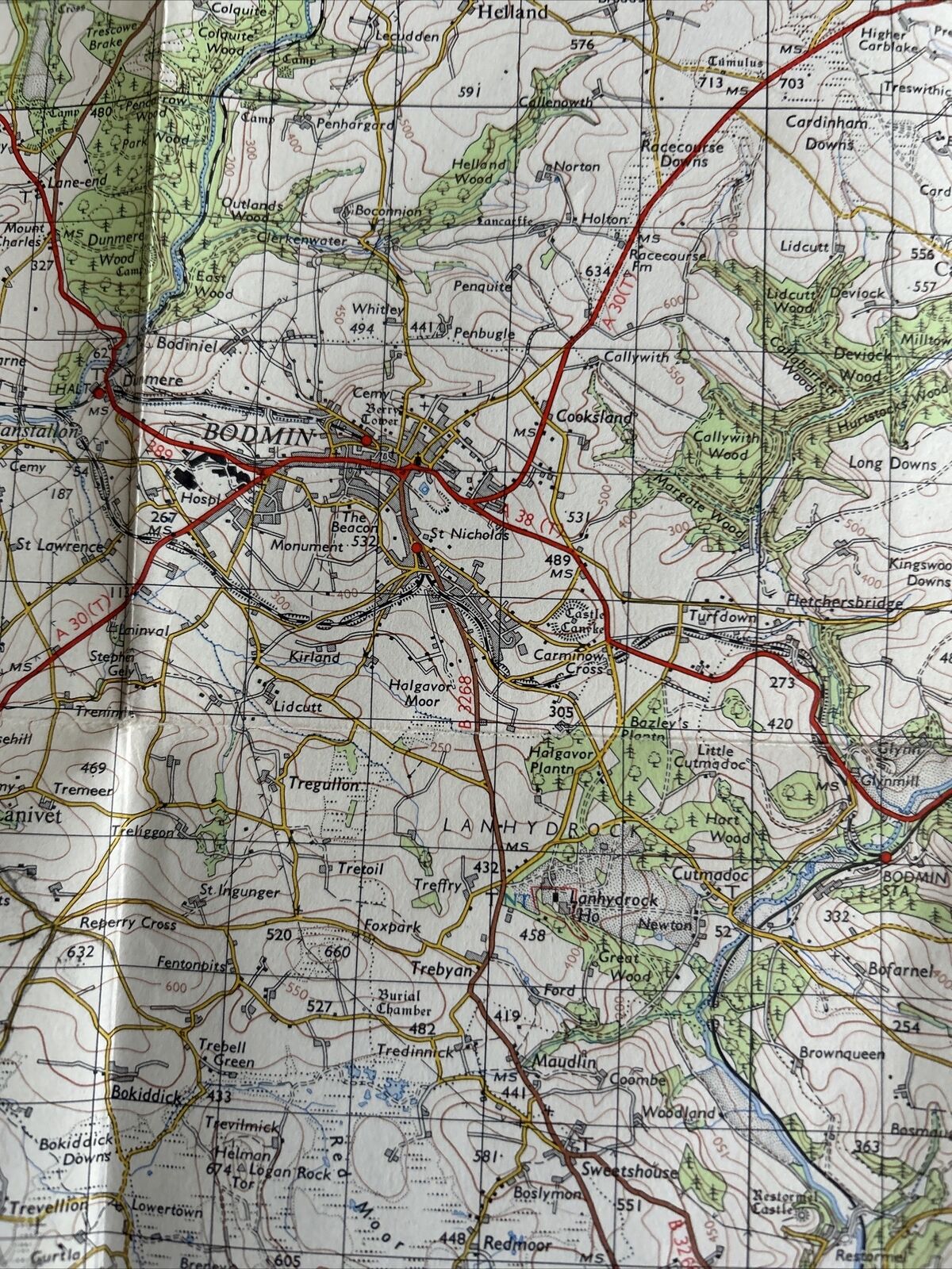 BODMIN & LAUNCESTON Ordnance Survey Seventh Series Cloth 1-inch 1961 Sheet 186