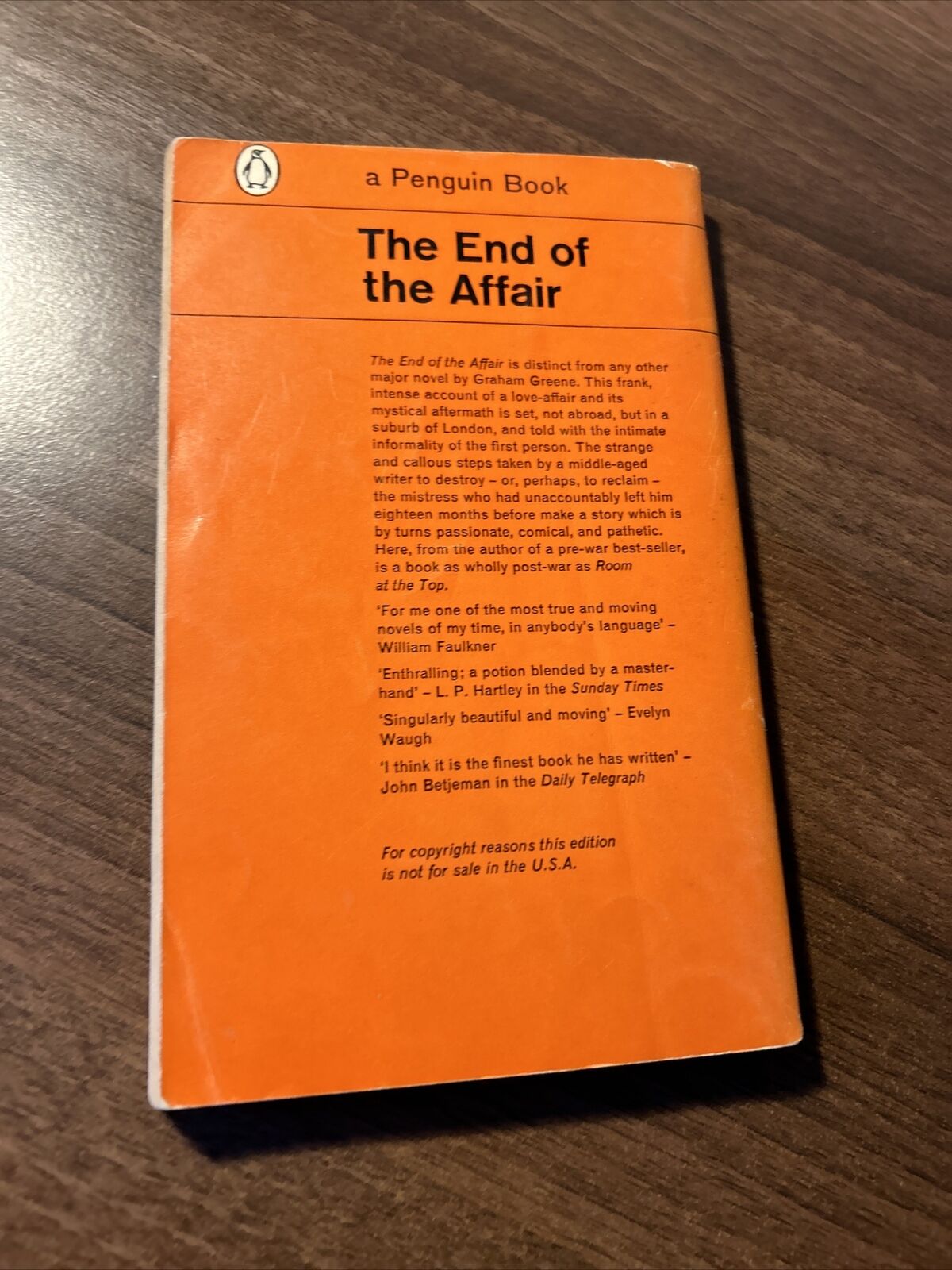 THE END OF THE AFFAIR Graham Greene, Penguin Paperback 1962 No 1785