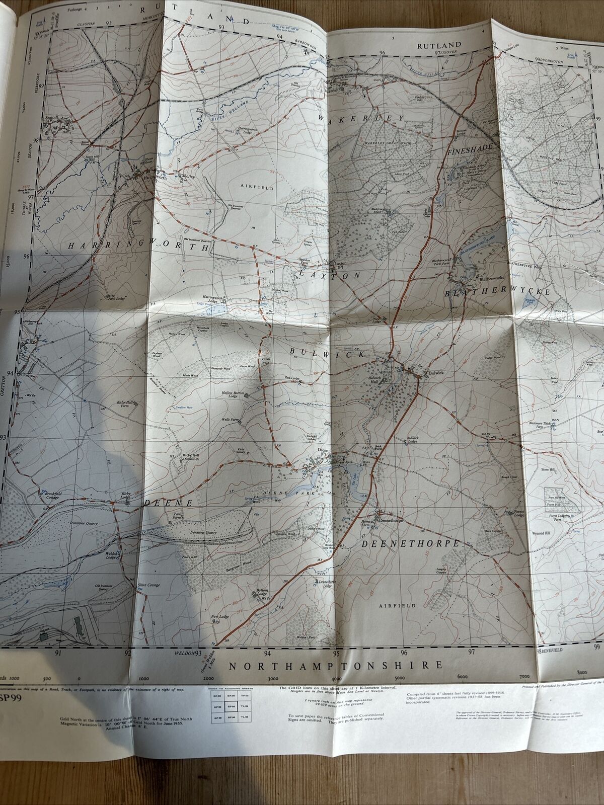 HARRINGWORTH 1955 Ordnance Survey Sheet SP99 2 & Half Inch MAP Bulwick Fineshade