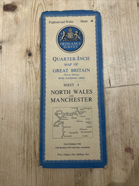 NORTH WALES & MANCHESTER Ordnance Survey Sheet 4 Quarter Inch Map 4th Ed 1946