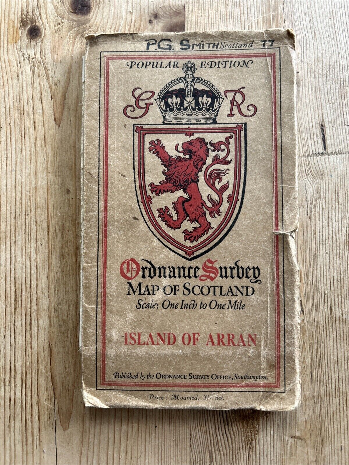 ISLAND OF ARRAN Ordnance Survey One Inch CLOTH Sheet 77 Popular Edition 1926