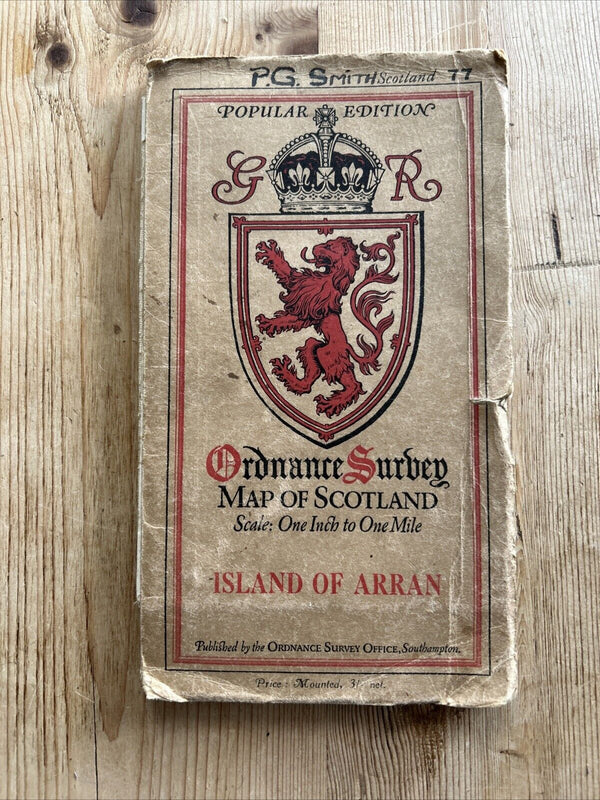 ISLAND OF ARRAN Ordnance Survey One Inch CLOTH Sheet 77 Popular Edition 1926