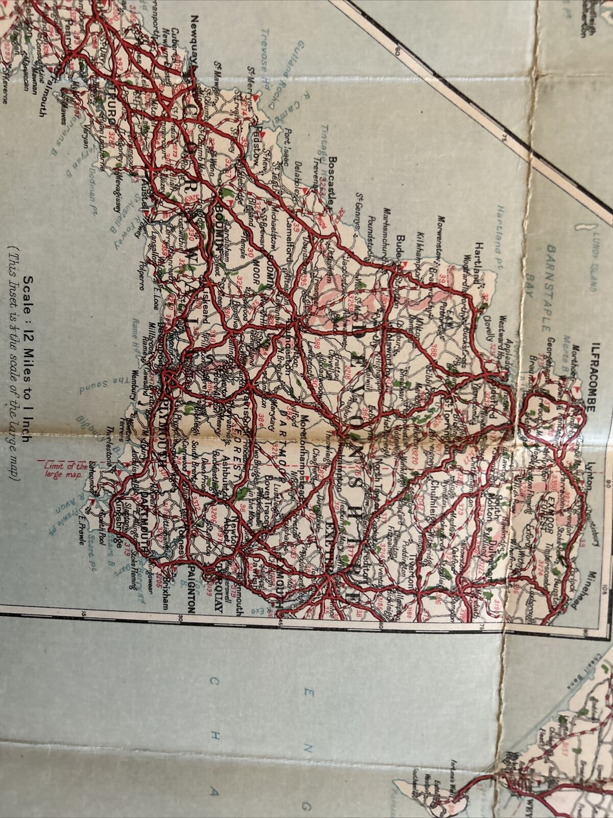 DAILY MAIL Motor Road Map of SOUTH WEST & EASTERN ENGLAND 1930 4 Miles Inch