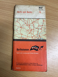 HERTS AND BUCKS Bartholomew - Half Inch Cloth Map 1963  No 15 St Albans Luton