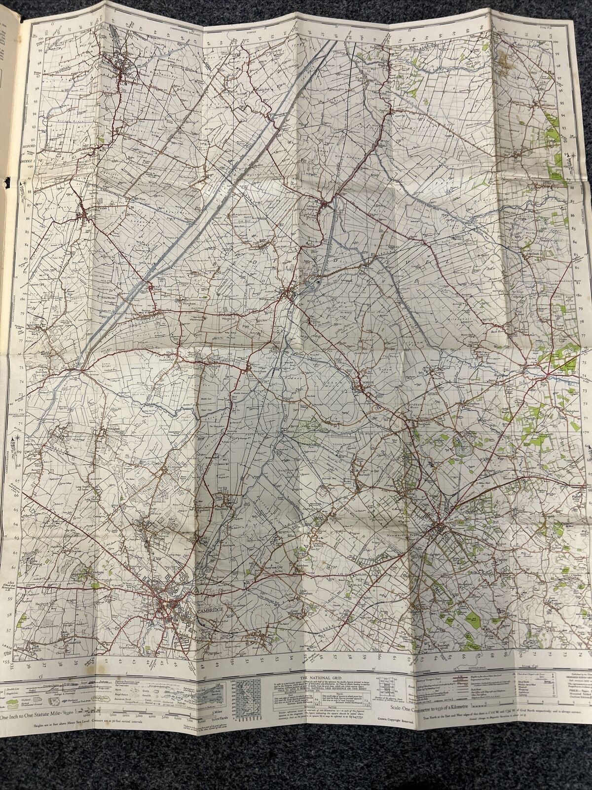 CAMBRIDGE & ELY Cloth Ordnance Survey Sixth Series One inch 1946 Sheet 135