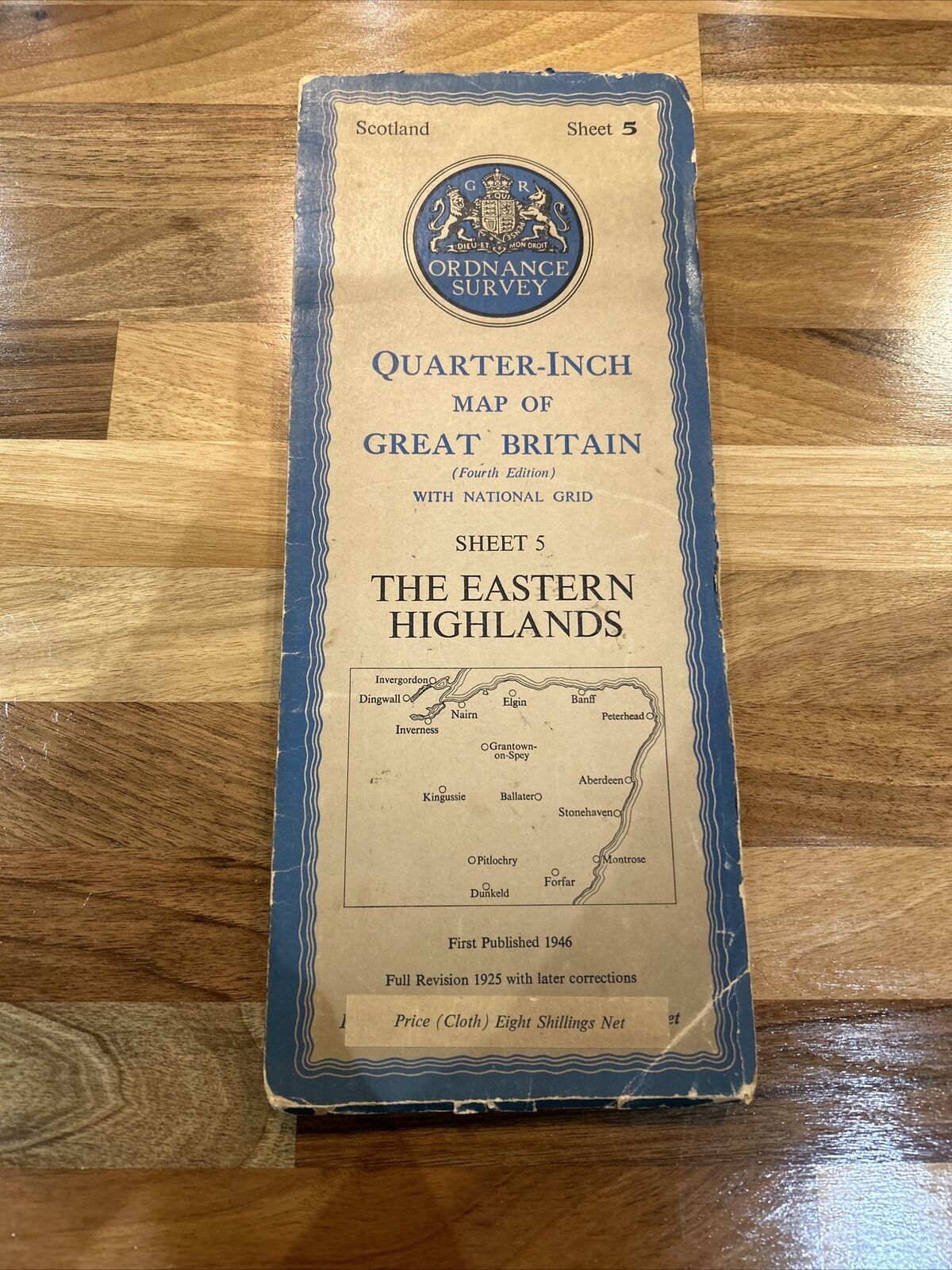 THE EASTERN HIGHLANDS 1946 Ordnance Survey CLOTH Sheet 5 Quarter Inch Map Dundee