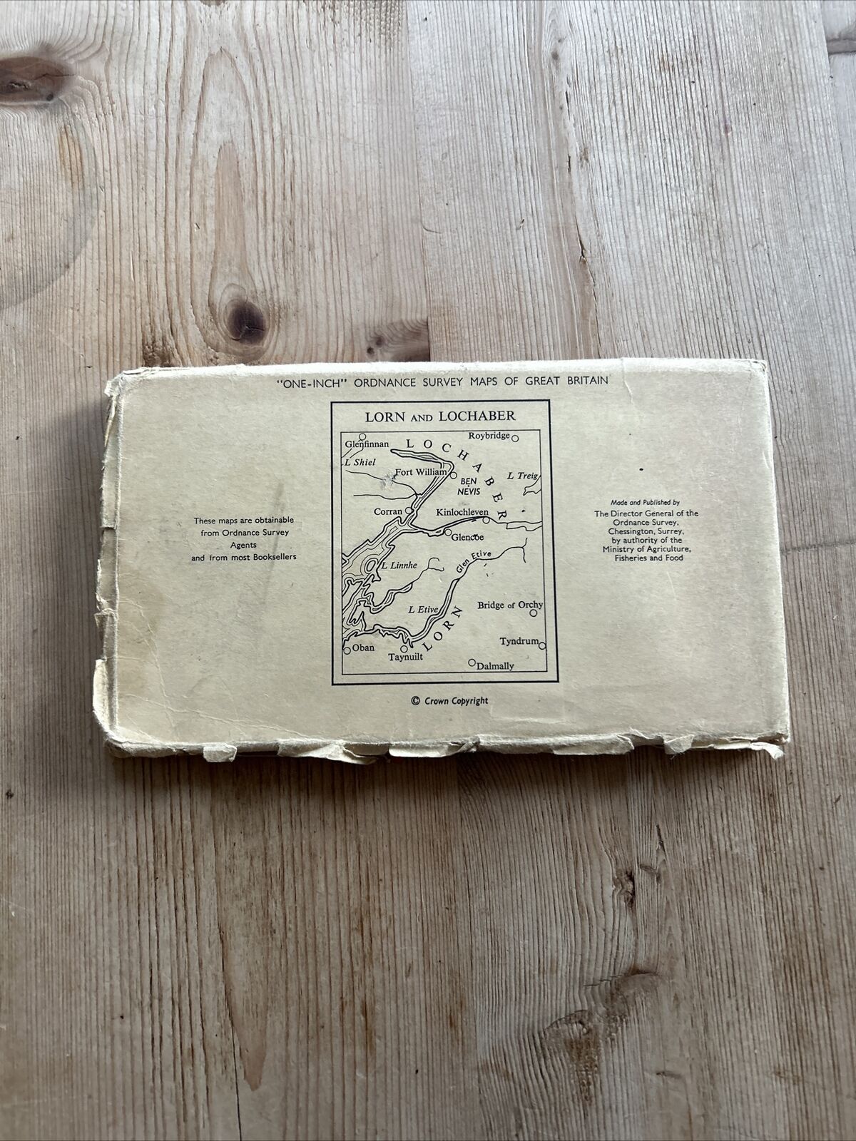 LORN & LOCHABER Ordnance Survey One Inch CLOTH Tourist Map 1959 Oban & Lochaber