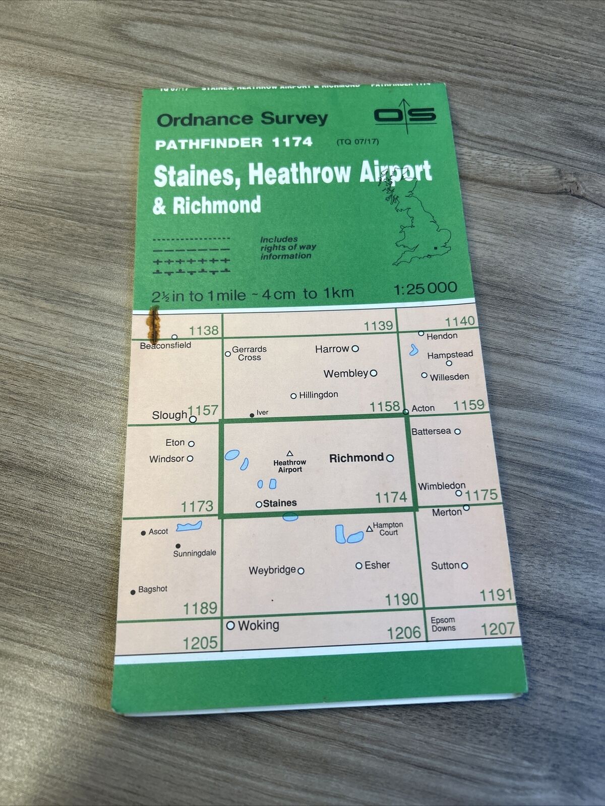 STAINES HEATHROW AIRPORT RICHMOND Pathfinder 1174 Ordnance Survey 1:25000 1990