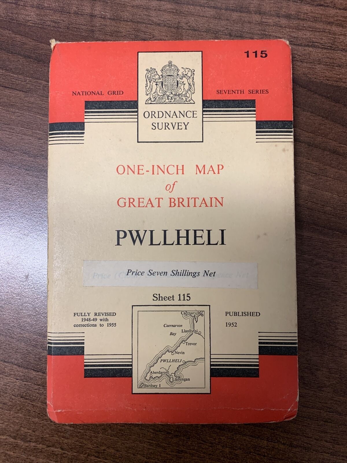 PWLLHELI Ordnance Survey CLOTH Map 1952 Seventh Series No 115 Lleyn Peninsular