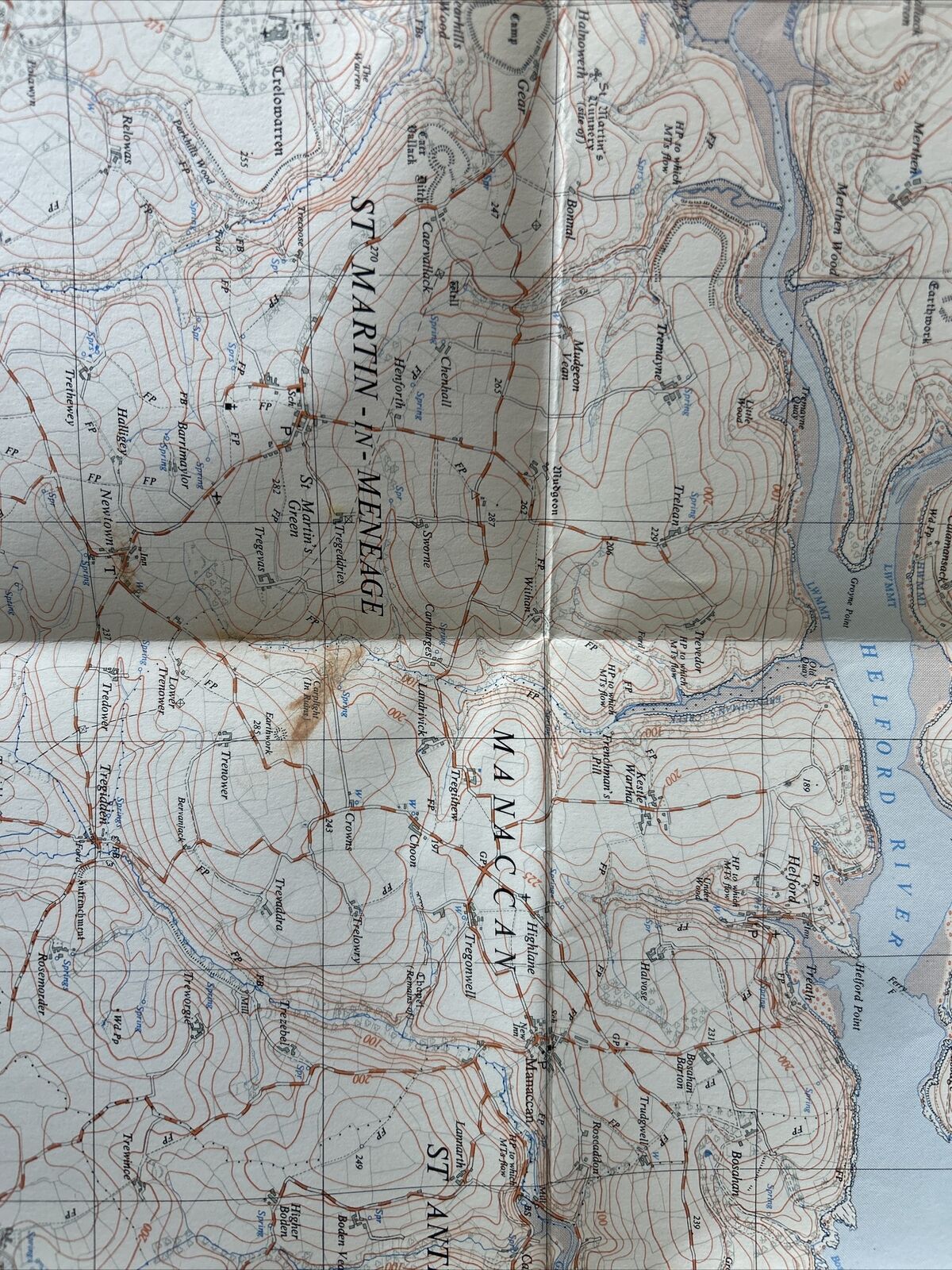 HELFORD RIVER Cornwall Ordnance Survey Sheet SW72  Two & Half Inch MAP 1960