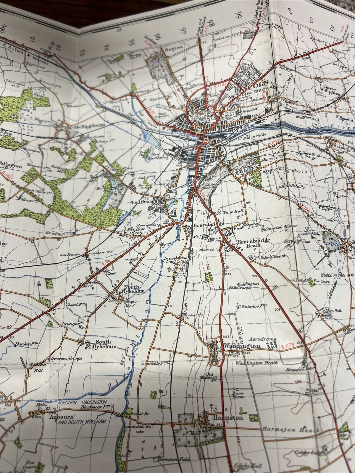 LINCOLN & GRANTHAM Ordnance Survey Cloth One Inch Map 1947 Sixth Ed Sheet 113