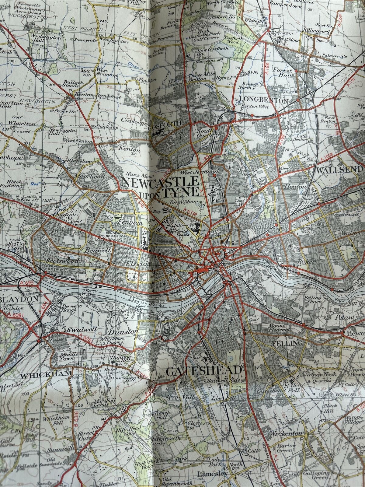 NEWCASTLE UPON TYNE Ordnance Survey Seventh Series Paper One inch 1953 Sheet 78