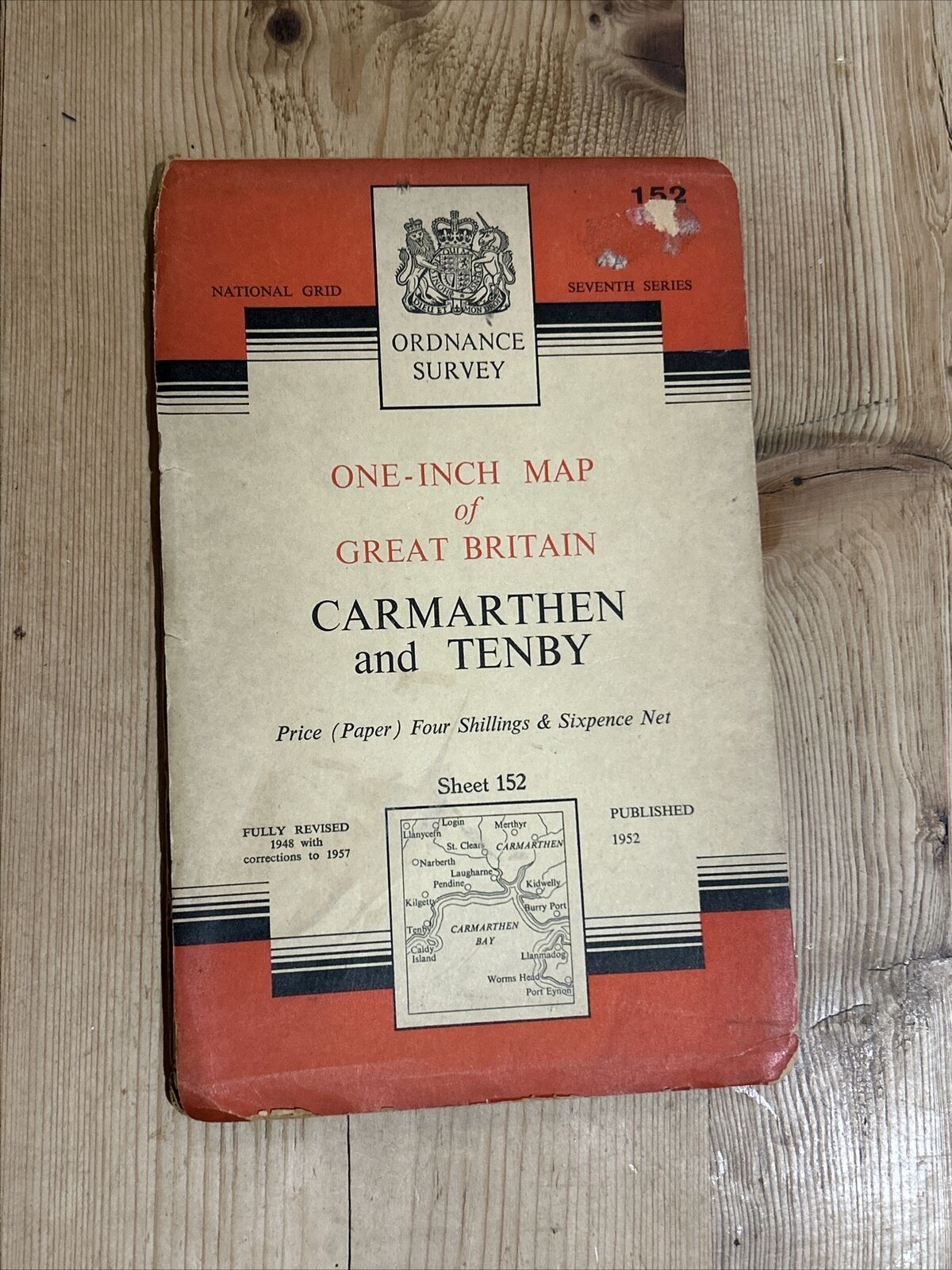 CARMARTHEN & TENBY Ordnance Survey Paper Map 1952 Seventh Series Sheet 152