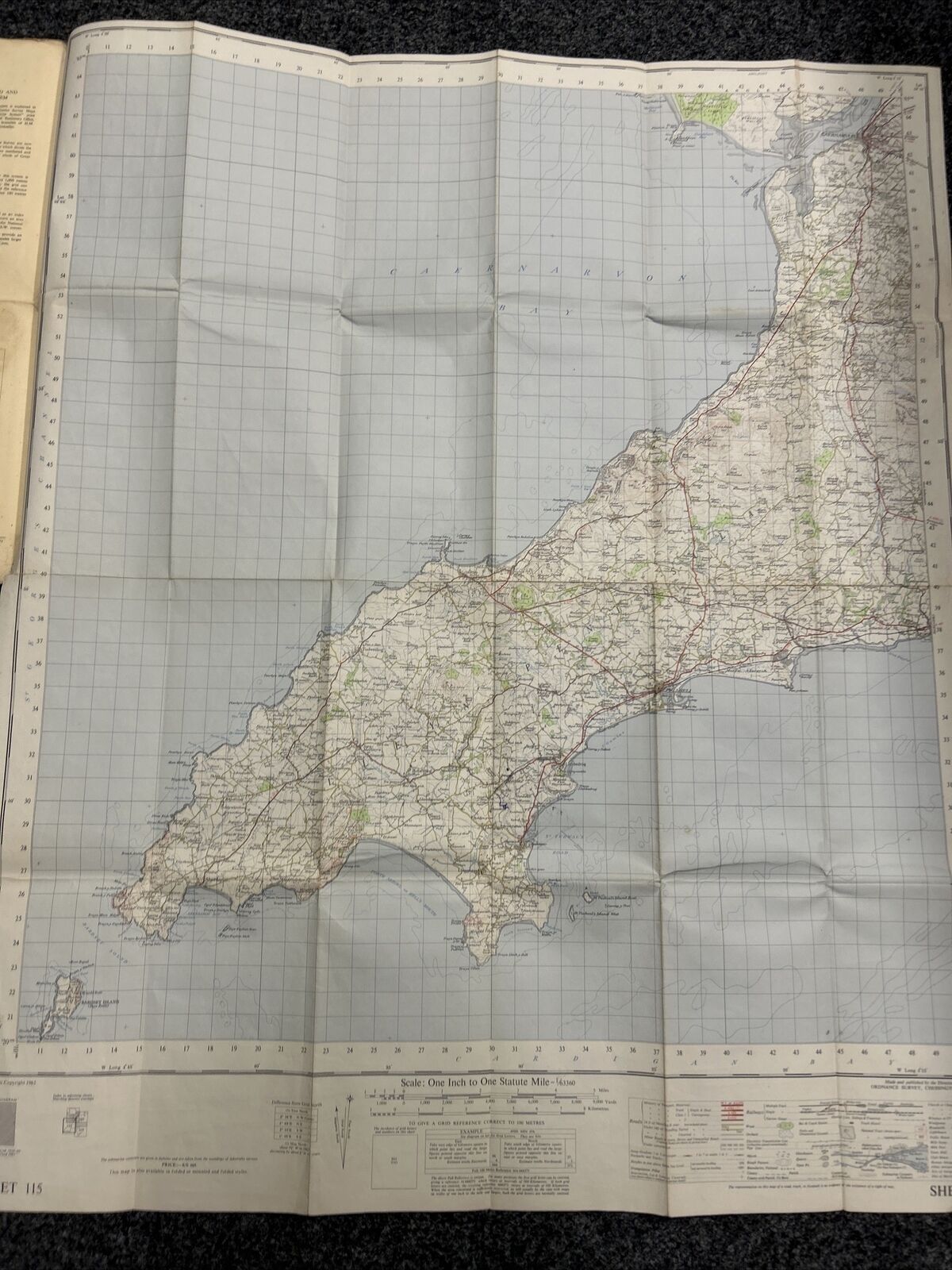 PWLLHELI Ordnance Survey Seventh Series Paper One Inch Map Sheet 115 1962 Nefyn