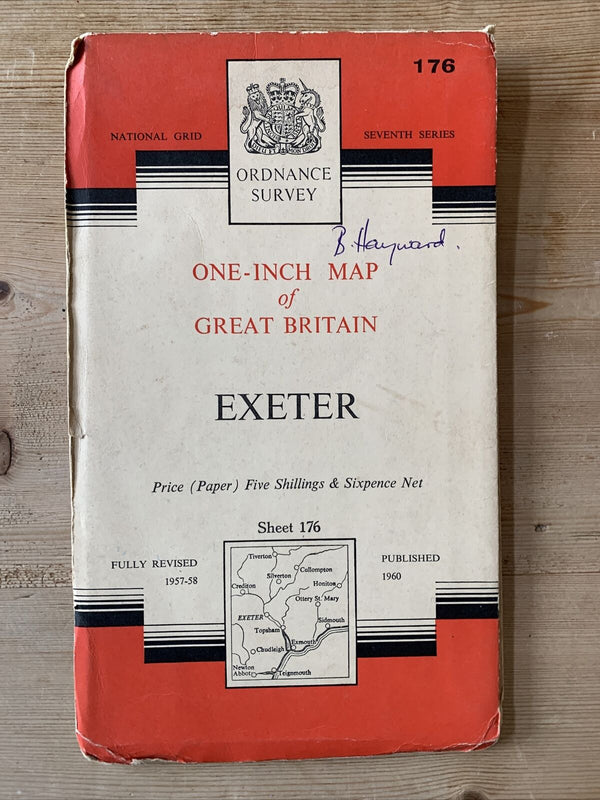 Exeter Sidmouth Tiverton  1960 Edition Ordnance Survey One Inch Map No 176