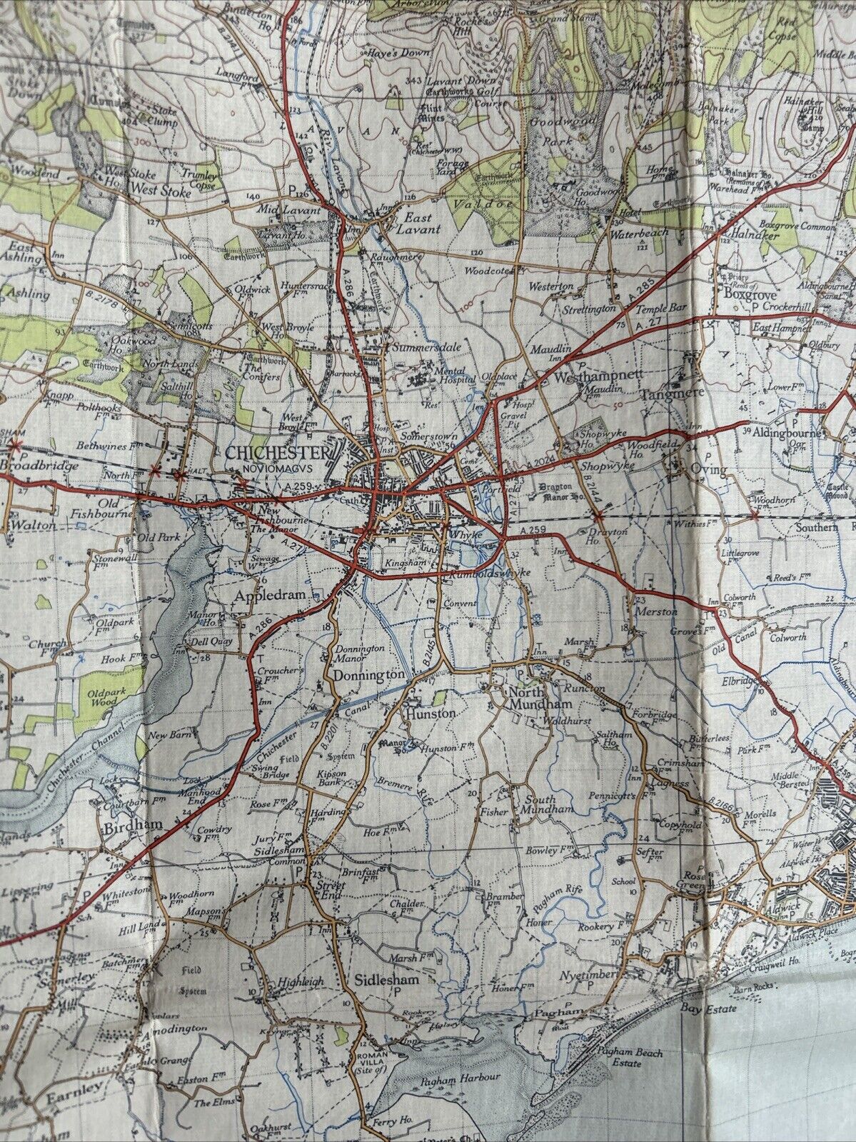 CHICHESTER Ordnance Survey Cloth One Inch Map 1945 Sixth Edition Sheet 181