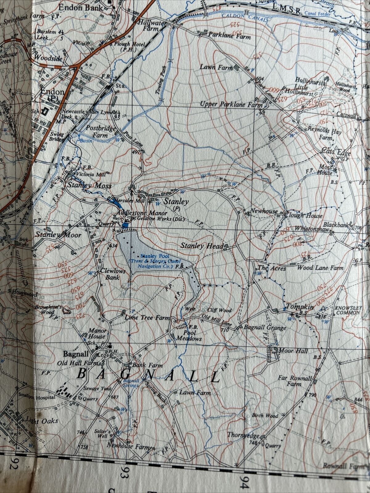 LEEK Ordnance Survey CLOTH Sheet 33/95 1:25000 1947 Rudyard