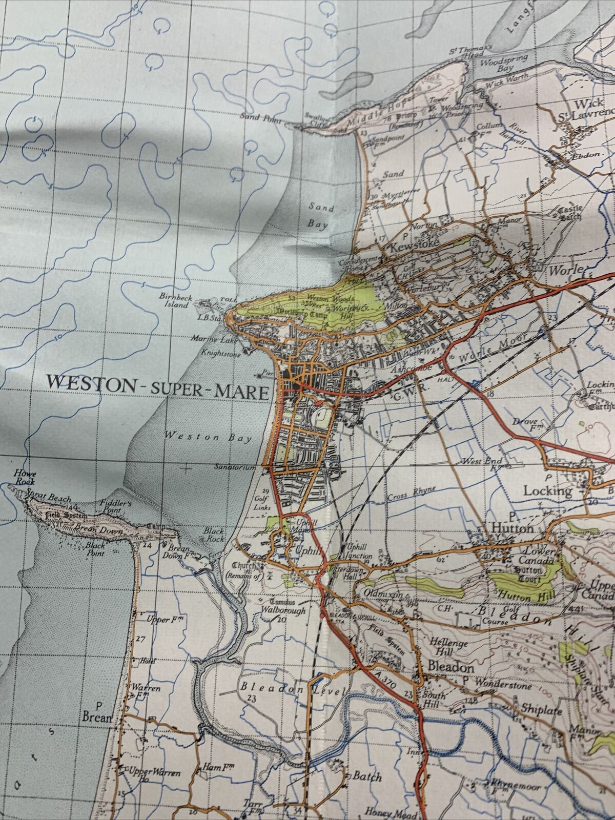 WESTON SUPER MARE Ordnance Survey CLOTH Map 1946 Sixth Series Sheet 182 Wells